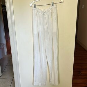 Free People cream high waisted canvas linen trouser